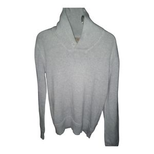 British Khaki Pullover Sweater Women's s Gray Cotton Knit Long Sleeve V-Neck